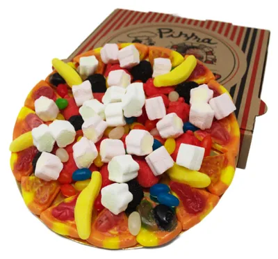 Productafbeelding van Fruchtgummie Pizza Primavera, verpakt in een pizzadoos en luchtdicht verzegeld, 430 gram