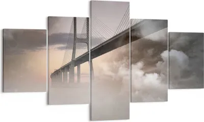 Produktbild von Bild auf Leinwand - Leinwandbild - Brücke Nebel Wasser - 125x70cm - Wand Bild - Wanddeko - Leinwanddruck - Bilder - Kunstdruck - Wanddekoration - Leinwand bilder - Wandkunst - EA125x70-3525