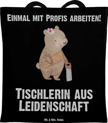 Produktbild von Mr. & Mrs. Panda canvas tasche Tischlerin Leidenschaft - Schwarz - Geschenk, Tragetasche, Schultasche, Tote Bag, Jutebeutel, Shopping
