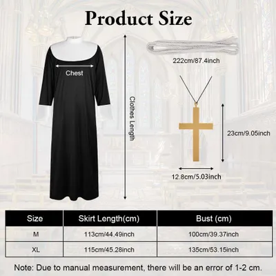 Zdjęcie produktu dla Habit zakonniczy z rozcięciem, średniowieczny, damski rozmiar XL, idealny na Halloween