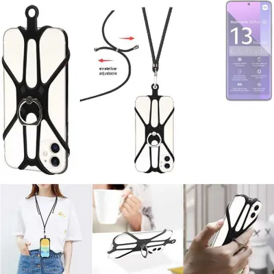 Produktbild von K-S-Trade 3in1 Handykette Handyband Handykordel Halsband Smartphone-Ring Handy-Ring kompatibel mit Xiaomi Redmi Note 13 Pro+ Fingerhalterung Handyring