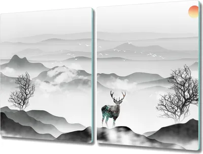 Produktbild von Coloray Küchenbrett Kochplattenabdeckung Hackbrett Schneidebrett Herdabdeckplatte 2x40x52 cm - Deer Tier Baum nach oben