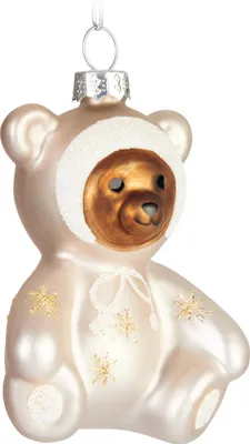 Produktbild von BRUBAKER Teddybär Baby in Strampler Silber Glitzer Weihnachtskugel aus Glas - Handbemalt - Teddy Christbaumschmuck Lustig - Weihnachtsdeko Figur
