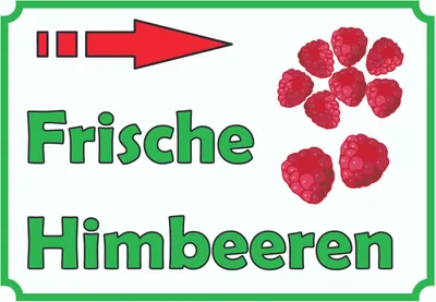 Produktbild von Verkaufsschild Schild Himbeeren rechts A6 Rückseite selbstklebend