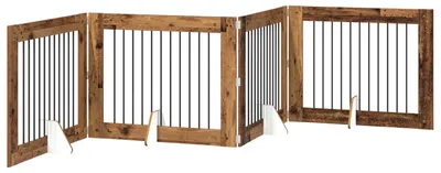 Produktbild von vidaXL Klappbares Hundetor mit Ständern 4 pcs Altholz 401 cm