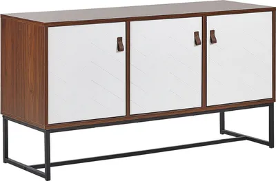 Zdjęcie produktu dla BELIANI Komoda ciemnobrązowy z białym metalowa rama 62 x 112 cm nowoczesna prostokątna szafka RTV z 3 drzwiczkami do sypialni salonu