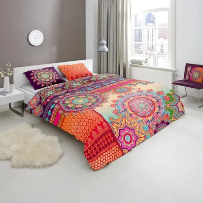 Obrázek produktu pro Hip Mako saténové povlečení 3-dílné povlečení na přikrývku 200 x 200 cm povlak na polštář 80 x 80 cm Sherhia 5366.99.13 multi