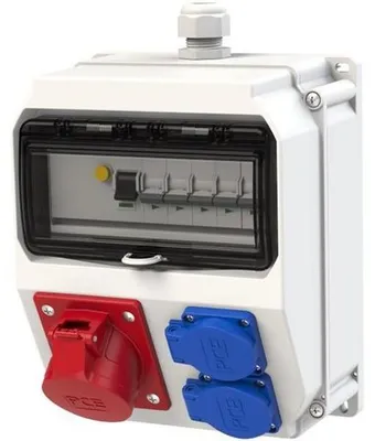 Produktbild von Elso CEE-Wandverteiler, 16A, 5-polig, 400V, 2 Schutzkontaktsteckdosen, IP54, grau, 1 Stk.