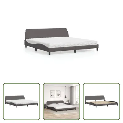 Produktbild von The Living Store Bett mit Matratze Grau 200x200 cm Kunstleder
