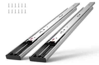 Productafbeelding van VEVOR 14-inch ladeschienen, draagvermogen 45,4 kg, volledig uittrekbaar, afmetingen 353 x 45 x 12,7 mm, geleiderails, koolstofstaal, corrosiebestendig, uitschuifrails, telescooprails, soft-close technologie, 10 paar