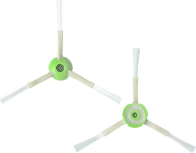 Two replacement side brushes for a robotic vacuum cleaner.