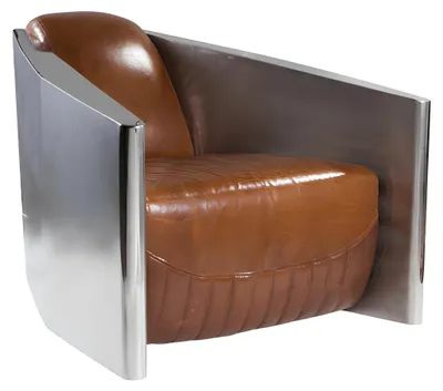 Immagine prodotto di Poltrona vintage in pelle marrone vera pelle poltrona retro design poltrona club alluminio nuova