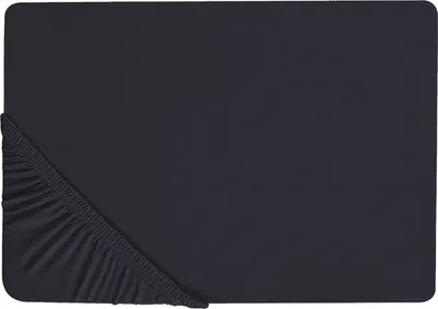 A dark grey fitted sheet is laid flat, with one corner pulled up to show the elasticized edge.