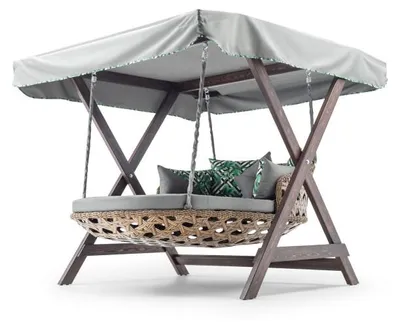 Image de Balancelle de jardin Fauteuil suspendu en bois de pin et polyester gris largeur 188 cm 2 places