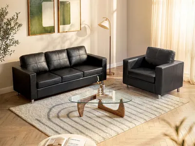 Produktbild von Couchgarnitur 3+1 - Kunstleder - Schwarz - ACKLEY