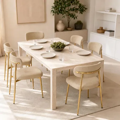 Productafbeelding van Flieks Eetkamerstoelen, set van 6, met verstelbare hoogte, gouden frame, gestoffeerde stoelen voor eetkamer en keuken, afmetingen 51x50x81 cm, bruin en goud