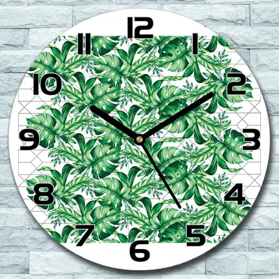 Produktbild von Wanduhr aus Glas Rund fi 30 Linien und Blätter Quarz Deko Schlafzimmer Büro