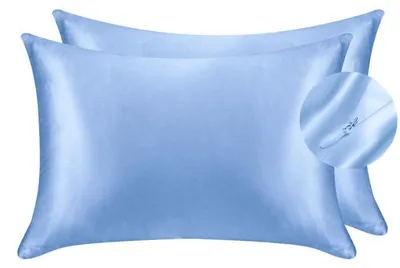 Zdjęcie produktu dla Zestaw 2 poszewek na poduszki satynowych, jasnoniebieskich, 50x75 cm, z zamkiem błyskawicznym