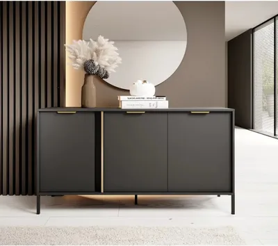 Produktbild von Kommode LARYSA mit 4 Türen, Sideboard in Farbe: Anthrazit, Schrank in Größe: 202,9x81,4x39,5 cm