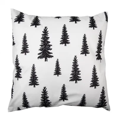 Produktbild von Clayre & Eef Kissenbezug 45x45 cm Schwarz Weiß Polyester Weihnachtsbäume