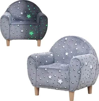 Image de AIYAPLAY Fauteuil enfants canapšŠ pour enfants hosphorescent avec motif šŠtoilšŠ, mini canapšŠ en tissu velours, pour gar?ons et filles, gris