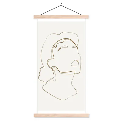 Produktbild von MuchoWow® Textilposter Frauen - Linienkunst - Minimalismus 40x80 cm mit holzfarbenen Rahmen - Wohnzimmer