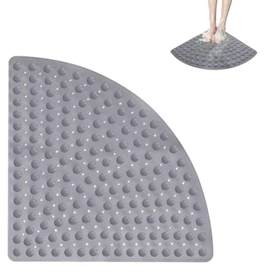 Image de Tapis de douche triangulaire, 54 x 54 cm, gris, en PVC, antidérapant, avec ventouses