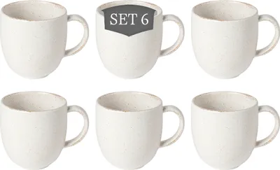 Produktbild von Costa Nova Vermont Kaffeetassen - 6er-Set, Steingut, Elfenbein weiß, 33 cl á 9 cm hoch, für Kaffee, Cappuccino, Tee und Kakao