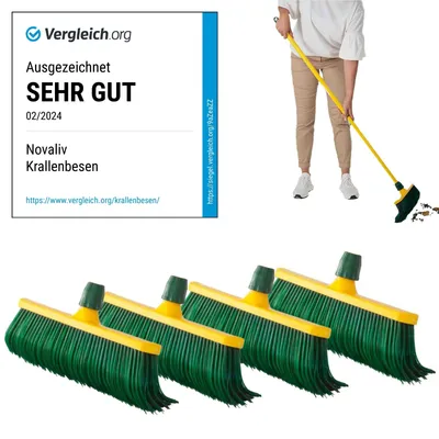 Produktbild von Novaliv Krallenbesen Set 30 cm Kunststoff mit Teleskopstiel gebogenen Borsten Gartenbesen Straßenbesen Kehrbesen Laubbesen (4, 30 cm Ersatzkopf)