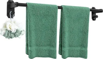 Obrázek produktu pro Držák na ručníky Famanu, bez nutnosti vrtání – černý, 60 cm, montáž šrouby nebo pomocí samolepicí pásky