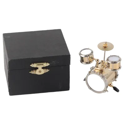 Image de Instrument de musique miniature, réplique de set de tambours, ornement pour batteur, cadeau, en laiton