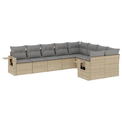 Produktbild von vidaXL 9-tlg. Garten-Sofagarnitur mit Kissen Beige Poly Rattan