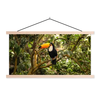 Produktbild von MuchoWow® Textilposter Vogel - Tukan - Dschungel - Natur - Tropisch 120x60 cm mit holzfarbenen Rahmen - Klemmleiste