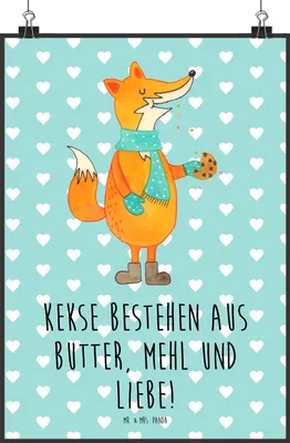 Produktbild von Mr. & Mrs. Panda Bild Fuchs Keks DIN A2 - Türkis Pastell - Geschenk, Kunstdruck, Plätzchen, Weihnachtlich, Kekse, Wandbild, wanddeko, Posterdruck, Winter, Frieren, drucke