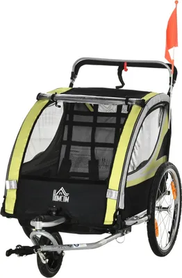 Produktbild von Kinderfahrradanhänger 2 In 1 Federung, Mesh-Tür, 360° Drehbares Vorderrad, Bremse, Gelb+Schwarz, 142X75X101Cm