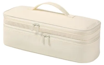 Productafbeelding van INF Dubbel-laags reistas voor haarstyling - Polyester organizer met dubbele compartimenten voor haardroger en krultang, meerdere kleuren, 38cm x 13cm x 13cm Beige