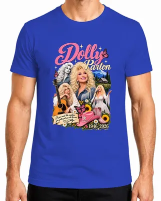 Zdjęcie produktu dla Dolly Parton, ikona country, piosenkarka, 1946-2026, koszulka męska "Rainbow Nashville", kolor niebieski, rozmiar M