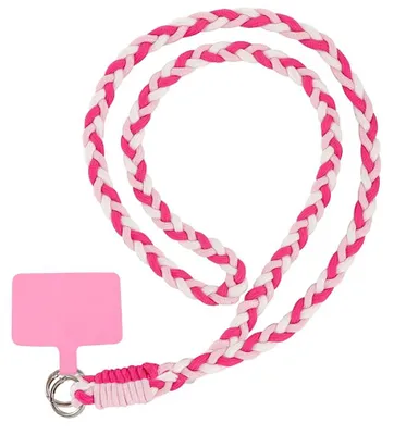 Image de Bandoulière Universelle pour Smartphone, Cordon Tressé Mains Libres avec Patch - Blanc Rose