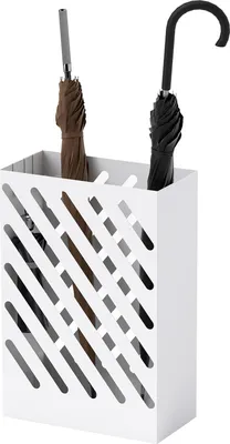 Image de Porte-parapluies Porte-parapluies avec 4 crochets et bac de récupération d'eau Porte-parapluies pour cannes & parapluies Acier 28 x 14 x 41 cm Blanc Aosom