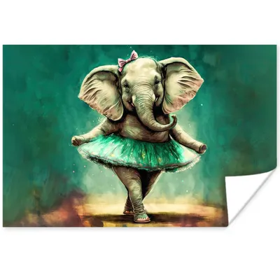 Produktbild von MuchoWow® Poster Elefant - Ballerina - Farbe - Schleife - Porträt 120x80 cm - Bilder