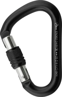 Schwarzer HMS-Karabiner von Aliens mit Schraubverschluss; geeignet für Klettern.