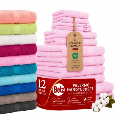 Produktbild von Betz Palermo Handtuch-Set 12-teilig - ®  – saugfähig & weich – Duschtücher, Handtücher, Gästetücher & Waschhandschuhe Farbe rosé