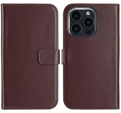 Imagen del producto de Funda de Cuero Auténtico tipo Libro para Apple iPhone 16 Pro - Marrón