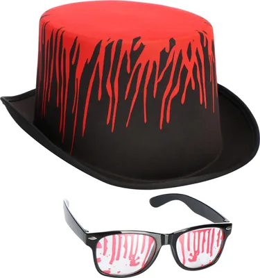 Productafbeelding van com-four® Halloween-set, bestaande uit een hoed met bloedspetters en een bril met kunstbloed, geschikt voor veel kostuums en themafeesten, carnaval en vastenavond