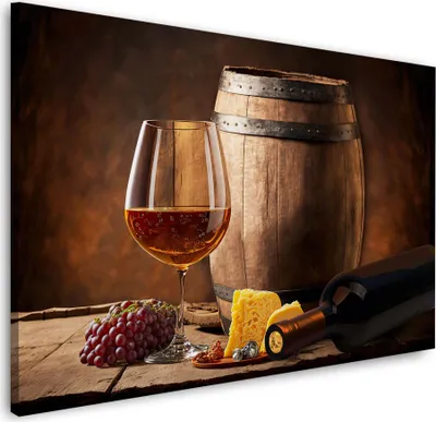 Produktbild von Wein mit Käse und Trauben Wandbild Leinwandbild Kunstdruck Wanddeko: 120x80x4cm