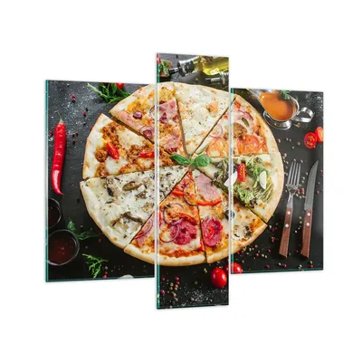 Produktbild von Bilder auf glas - Pizza Käse Tomaten - 95x80cm - Glasbilder - Wandbilder - Kunstdruck - zum Aufhängen bereit - Wanddekoration aus Glas - Glas Bilder - Wandbild auf Glas - 3 Teile - GCB95x80-4118