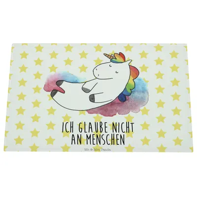 Produktbild von Mr. & Mrs. Panda Schneidplatte Glas Einhorn Wolke 7 - Weiß - Geschenk, Hackbrett, Einhörner, Küchenbrett, Schneidebrett, Lustig, Unicorn, Schneidbrett, Menschen, Lächeln
