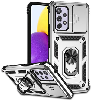 Obrázek produktu pro Pouzdro pro Samsung Galaxy A52 5G/ A52s 5G / A52 4G dvouvrstvé pouzdro s posuvným krytem kamery a prstencovým stojánkem Stříbro