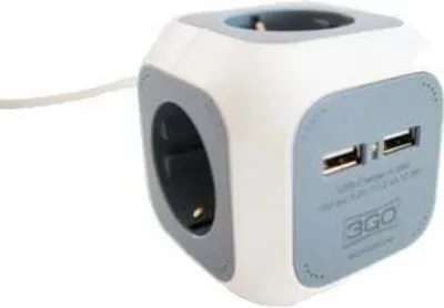 Image de 3GO REG4CUBEUSB/ 4 prises de courant/ 2 USB/ 1,4m de câble/ Blanc et gris