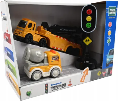 Produktbild von Abschleppwagen & Betonmischer Set - LKW mit Ampel & Zubehör - Baustellenfahrzeuge Spielzeug